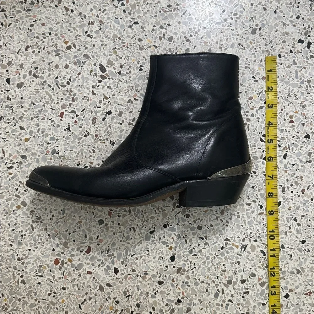 Vintage black leather cowboy western boots metal toe heel 9